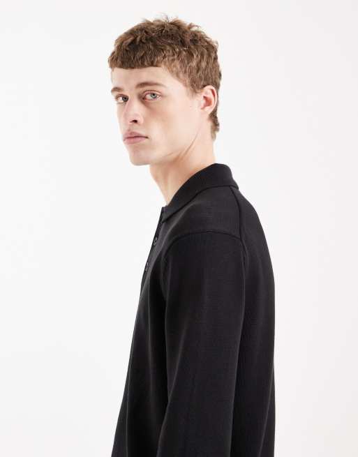 Tommy Jeans chest logo long sleeve polo shirt in black, 4 of 5