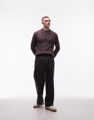 Tommy Jeans Chest Logo Long Sleeve Polo Shirt In Brown