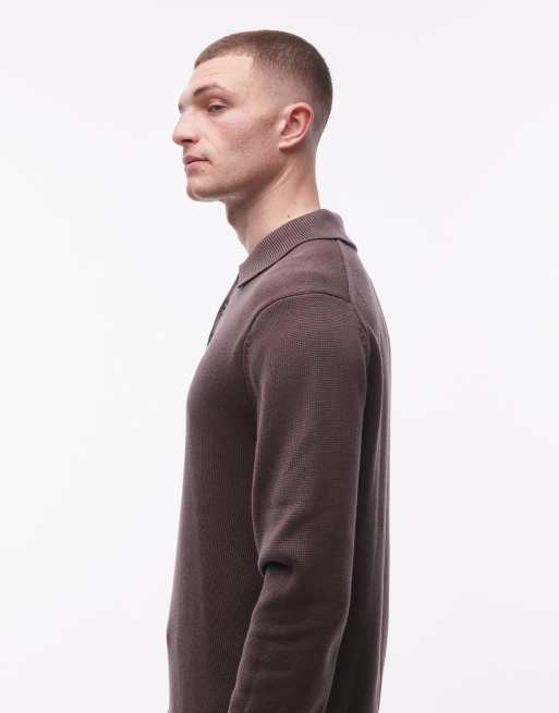 Tommy Jeans chest logo long sleeve polo shirt in brown, 4 of 5