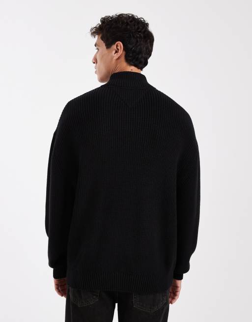 Tommy Jeans chest logo mock neck sweater in black, 3 of 5