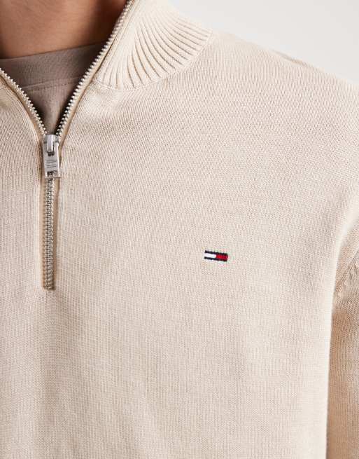 Tommy Jeans chest logo quarter zip sweater in sand, 5 of 5