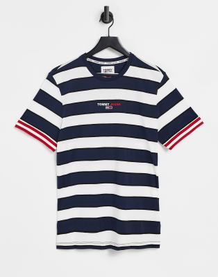 tommy jeans coloured lines logo tee white