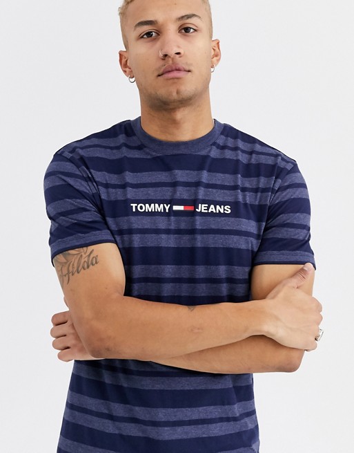 Tommy Jeans chest logo stripe t-shirt in navy