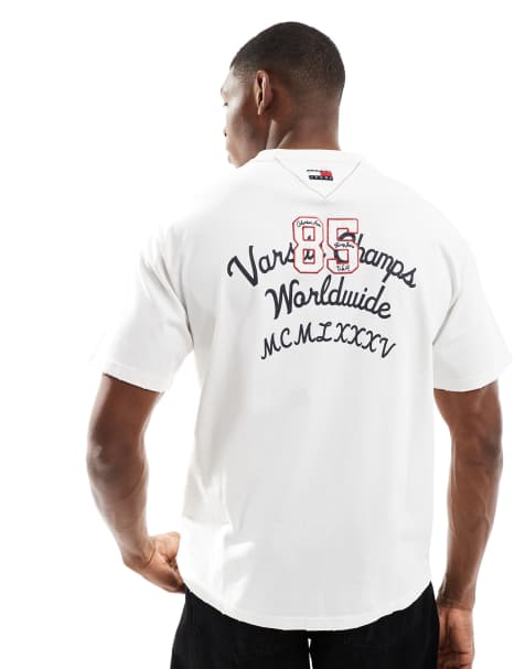 Tommy Jeans chest script logo T-shirt in off white - view 1