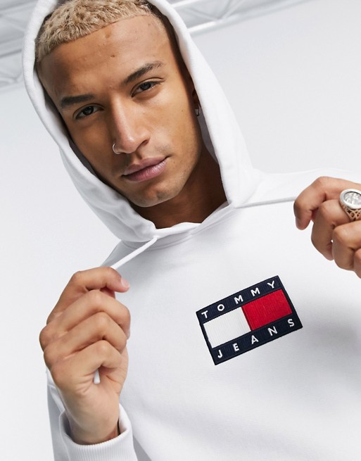 Tommy Jeans chest small flag hoodie in white