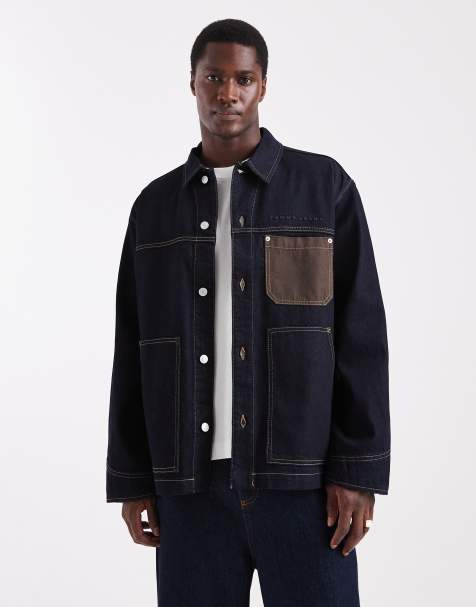 Tommy Jeans chore denim jacket with pocket detail in dark wash - view 1
