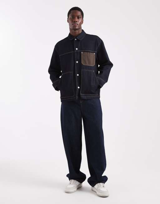 Tommy Jeans chore denim jacket with pocket detail in dark wash, 2 of 5