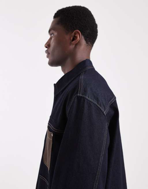 Tommy Jeans chore denim jacket with pocket detail in dark wash, 4 of 5