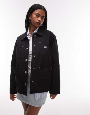 Tommy Jeans - Chore - Jacke in Schwarz mit Kontrastkragen