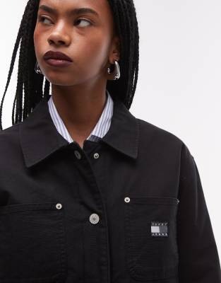 Tommy Jeans Chore Jacket With Contrast Collar In Black