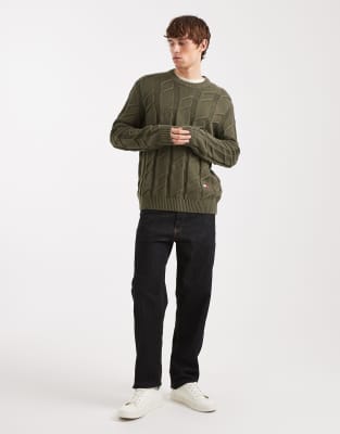 Tommy Jeans Chunky Cable Knit Sweater In Green