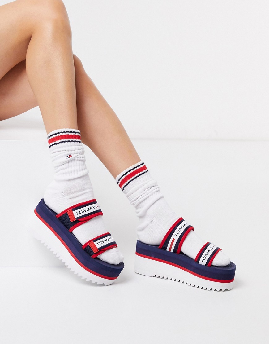 Tommy Jeans chunky flatform sandals with logoTape-Navy