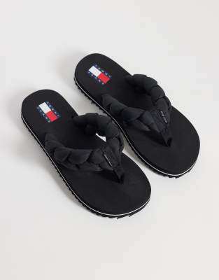 Tommy Jeans Chunky Flip Flops With Braid Detail In Black