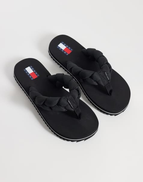 Tommy Jeans chunky flip flops with braid detail in black - view 1