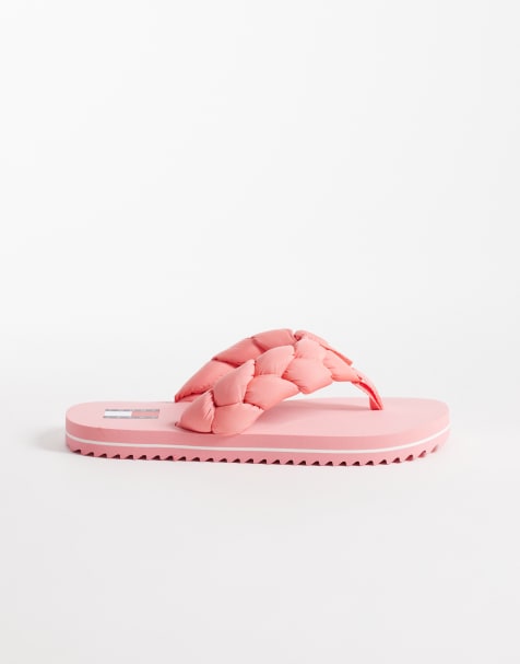 Tommy Jeans chunky flip flops with braid detail in pink - view 1