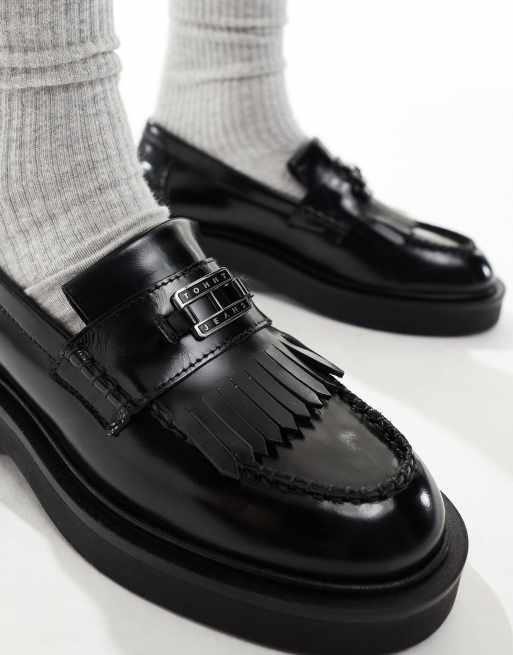 Tommy Jeans chunky fringed loafers in black