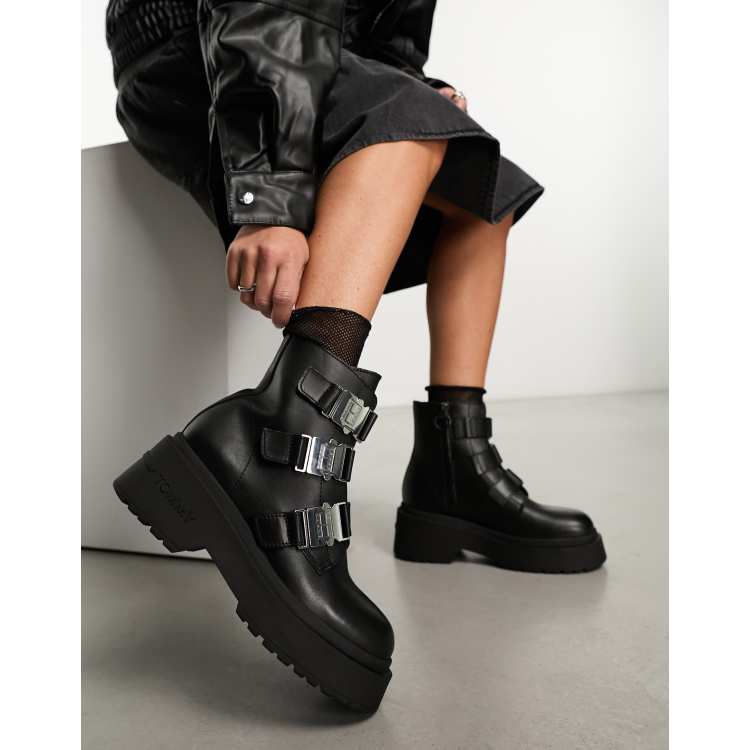 Tommy Jeans chunky hardware boots in black