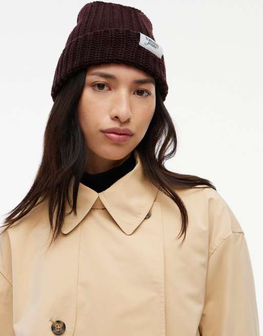 Tommy Jeans Chunky rib-knit logo beanie in dark brown, 4 of 4