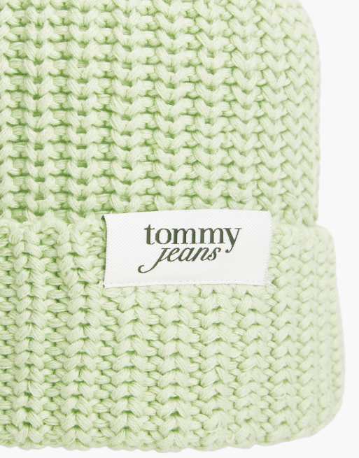 Tommy Jeans Chunky rib-knit logo beanie in light green, 3 of 4