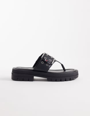 Tommy Jeans chunky thong sandals with buckles in black