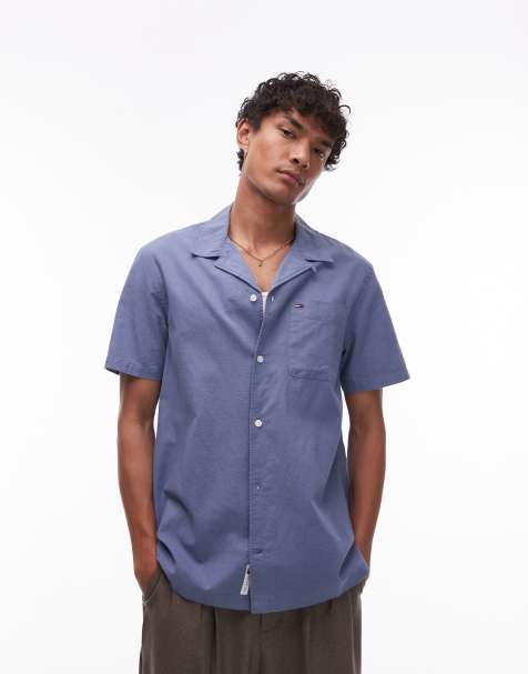 Tommy Jeans linen camp shirt in dark blue