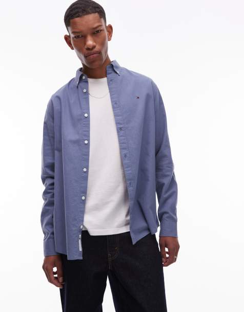 Tommy Jeans regular linen long sleeve shirt in dark blue