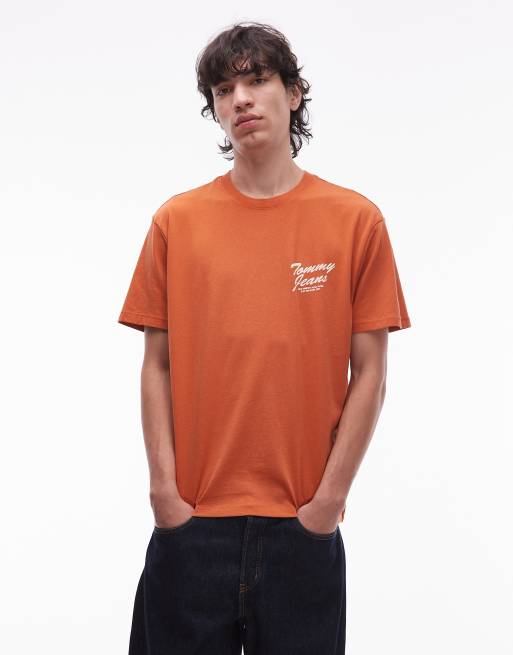 Tommy Jeans – Ciemnopomarańczowy T-shirt z nadrukiem, 3 z 5