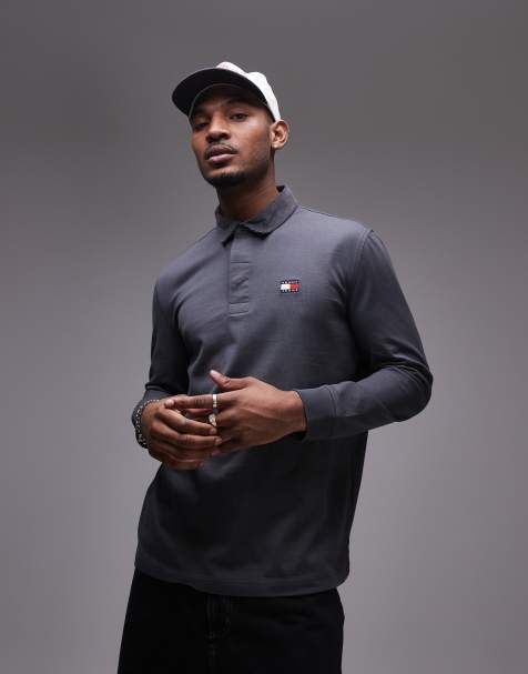Tommy Jeans rugby top with cord collar in dark grey