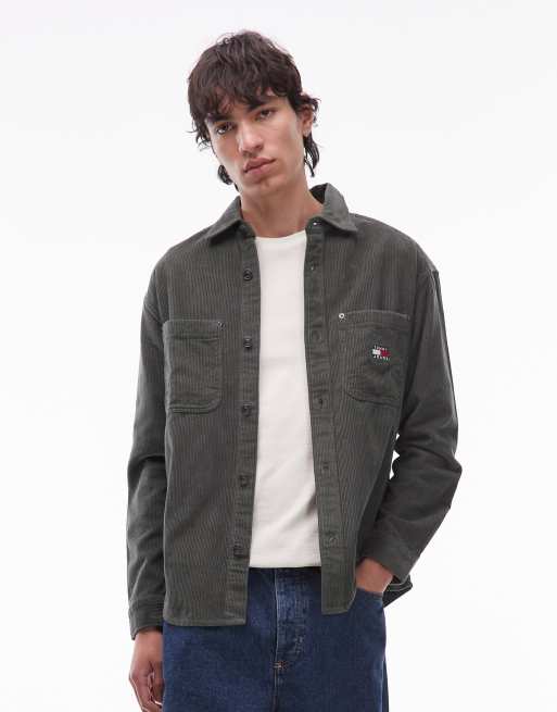 Tommy Jeans – Ciemnozielona sztruksowa koszula wierzchnia zapinana na guziki