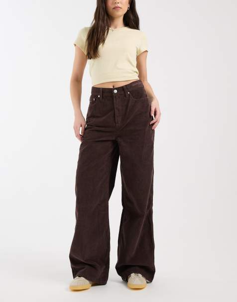 Tommy Jeans - Claire - Broek van corduroy met hoge taille en wijde pijpen in chocoladebruin - view 1
