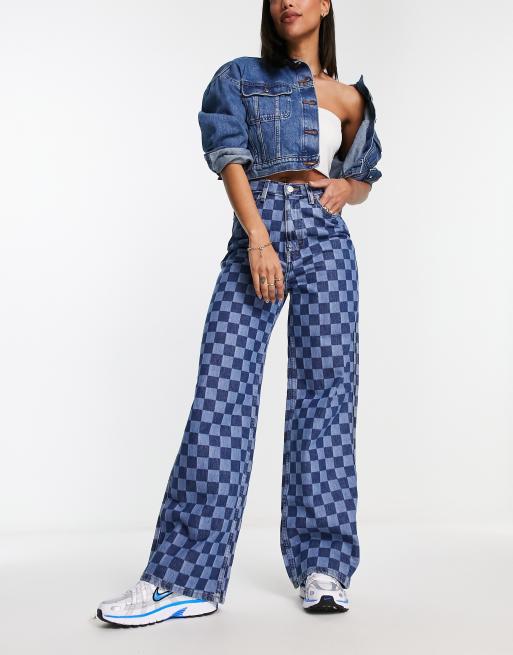 Tommy Jeans Claire cotton high rise wide leg jeans in checkerboard print 
