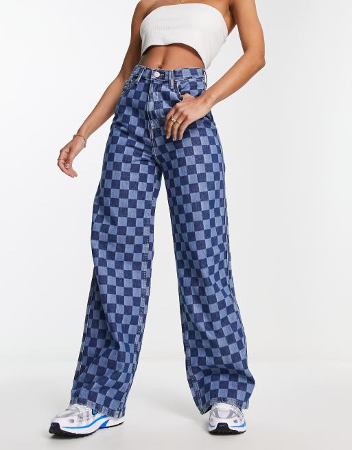 Tommy Jeans Claire cotton high rise wide leg jeans in checkerboard print , 4 of 5