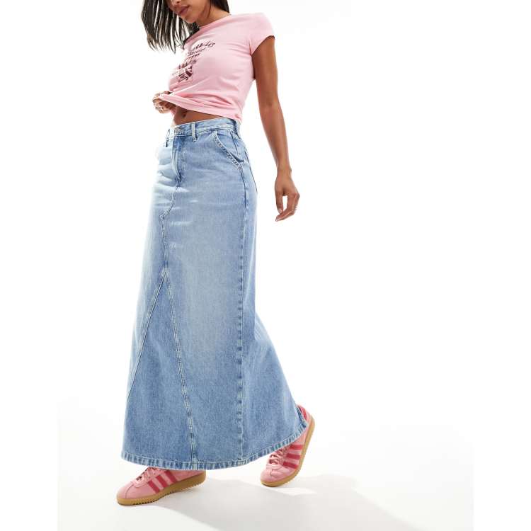Tommy Jeans Claire denim maxi skirt in light wash | ASOS