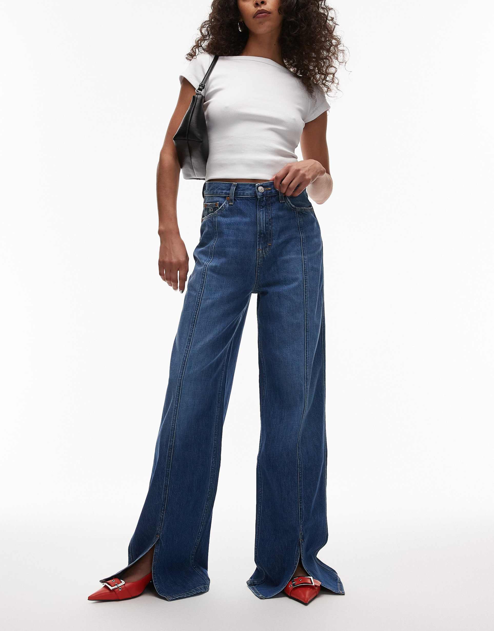 tommy jeans claire high rise front seam jeans in mid wash