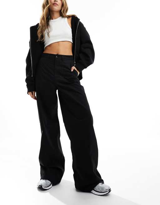 Women's Black Cargo Pants High Rise Wide Leg