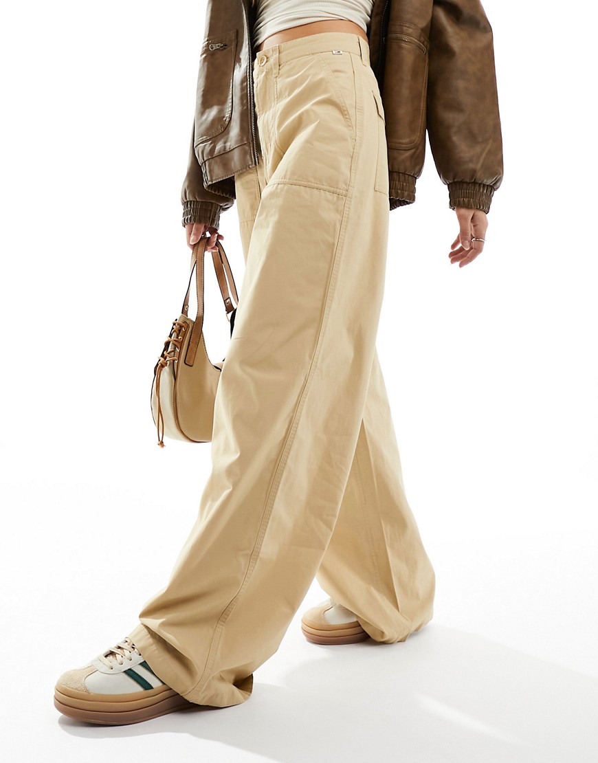 Tommy Jeans claire high rise wide cargo pant in sand-Neutral