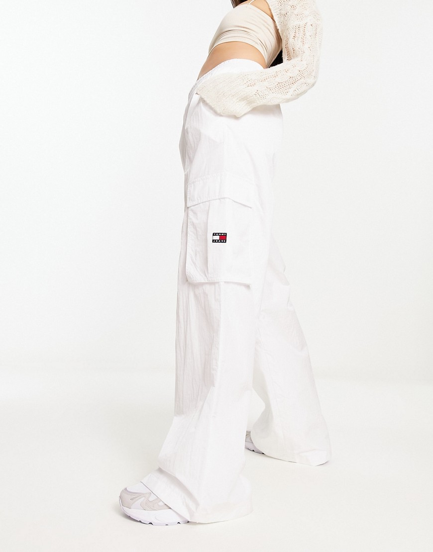 Tommy Jeans claire high rise wide cargo trousers in white
