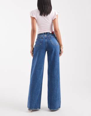 Tommy Jeans Claire High Rise Wide Jeans With Flower Embroidery In Blue