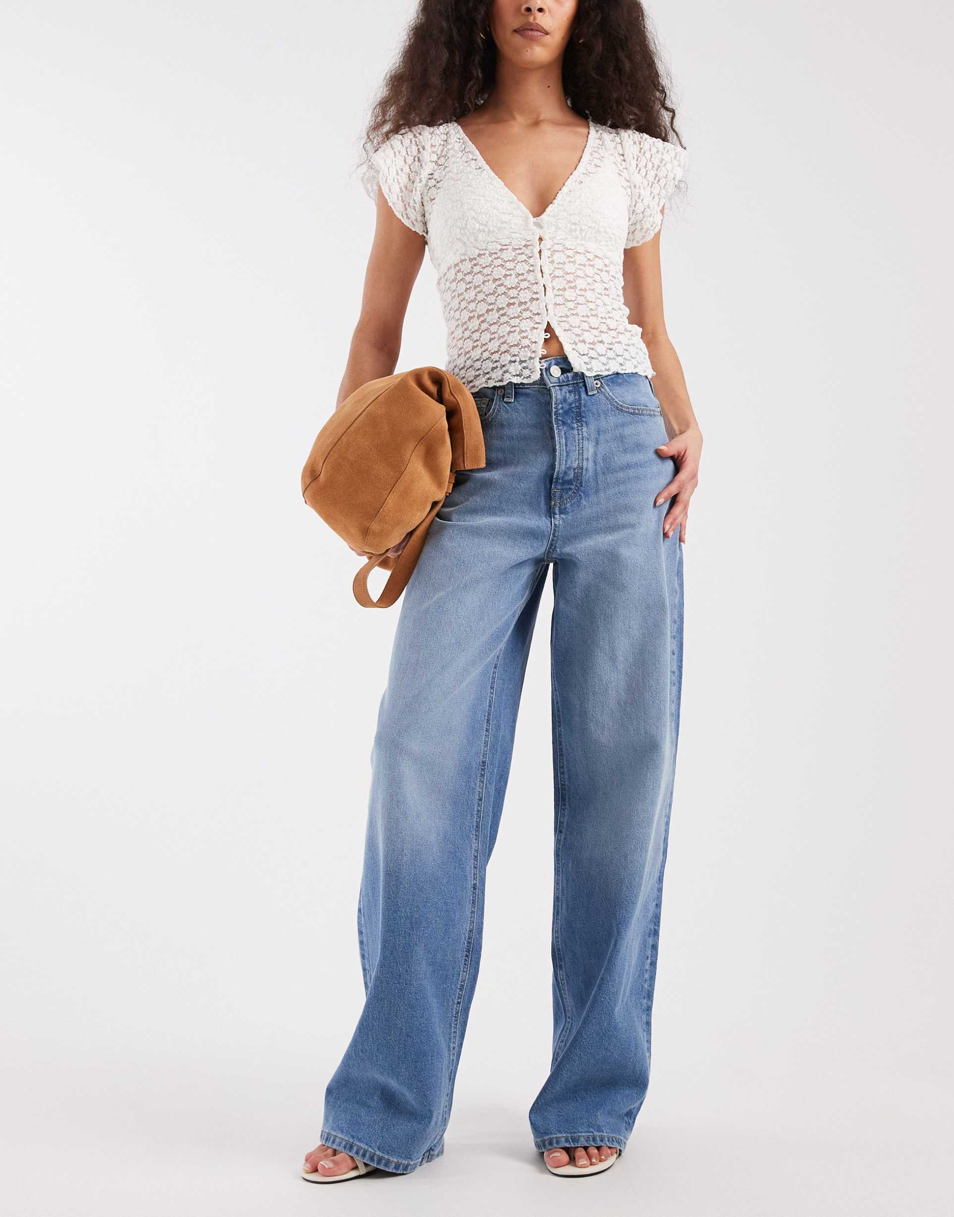 tommy jeans claire high rise wide leg jeans in light wash blue