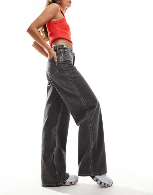 Tommy Jeans Claire high rise wide leg jeans in washed black ASOS