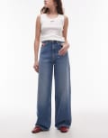 [Tommy Jeans] Tommy Jeans Claire high rise wide leg jeans with flag details in mid wash-Blue W32 L30 Denim medium