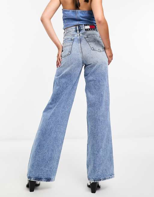 Tommy Jeans Claire high rise wide leg jeans with knee rips in light wash