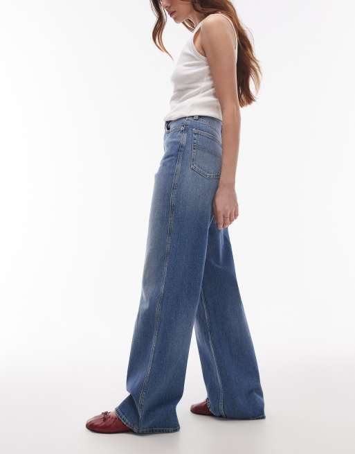 Tommy Jeans Claire high rise wide leg with flag details in mid wash, 3 of 5