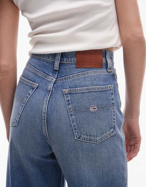 Tommy Jeans Claire high rise wide leg with flag details in mid wash, 4 of 5