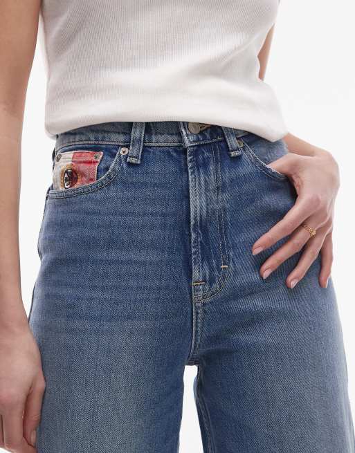 Tommy Jeans Claire high rise wide leg with flag details in mid wash, 5 of 5