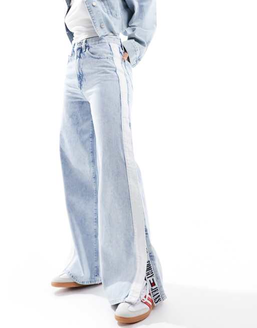 Tommy Jeans claire high rise wide side split jean in light wash | ASOS