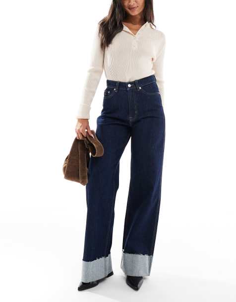 Tommy Jeans Claire high rise wide turn up jeans in dark wash - view 1
