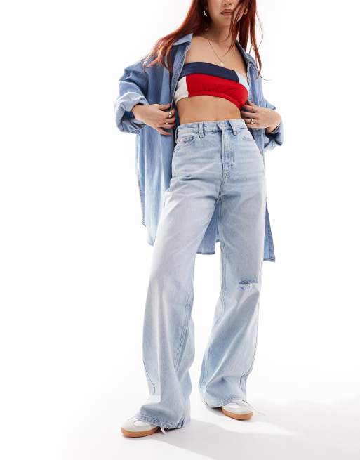 Tommy Jeans Claire high waisted wide leg jeans in light wash ASOS