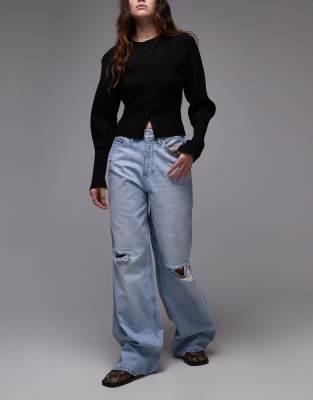 Tommy Jeans - Claire - Jeans in heller Waschung mit Zierrissen, hohem Bund und weitem Bein-Blau