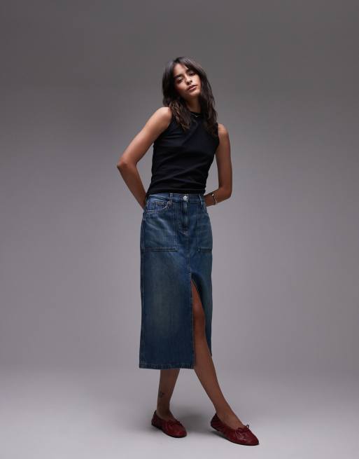 Tommy Jeans - Claire - Jupe fonctionnelle en jean mi-longue - Bleu foncé